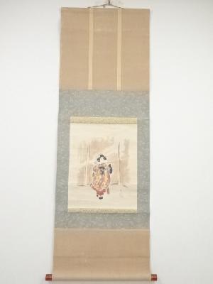 古家新筆　美人　肉筆紙本掛軸